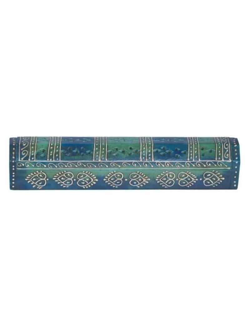 Teal Hand Paint Incense Wooden Coffin Box