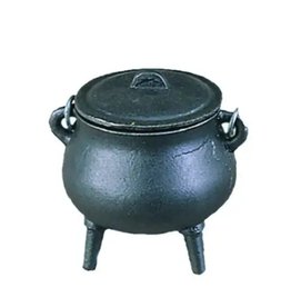 Plain Mini Cast Iron Cauldron 3.5" with Lid