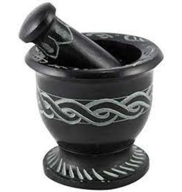 Celtic Knot Black Soap Stone Mortar & Pestle