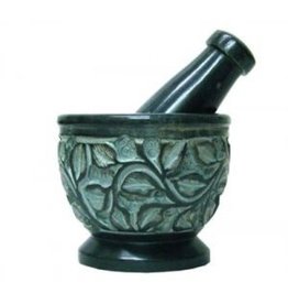 Green Soap Stone Mortar & Pestle 2.5'H 3'D