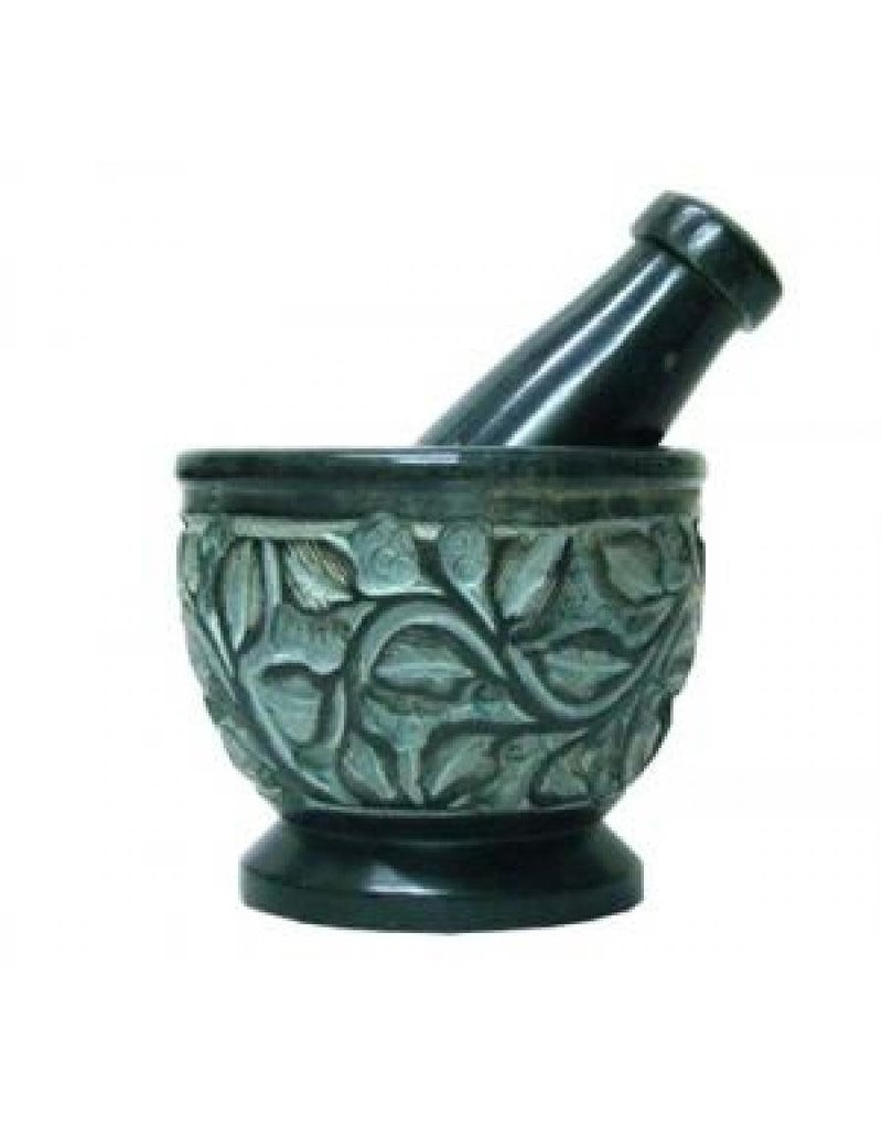 Green Soap Stone Mortar & Pestle 2.5'H 3'D