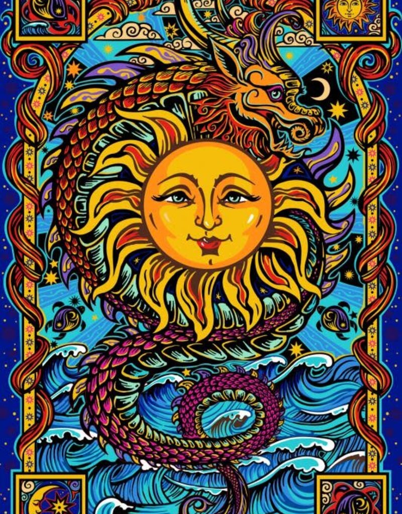 3D Dragon Sun Tapestry