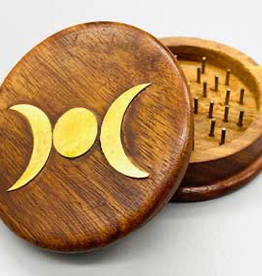 Triple Moon Carved Wood Herb Grinder 3"