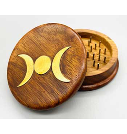 Triple Moon Carved Wood Herb Grinder 3"