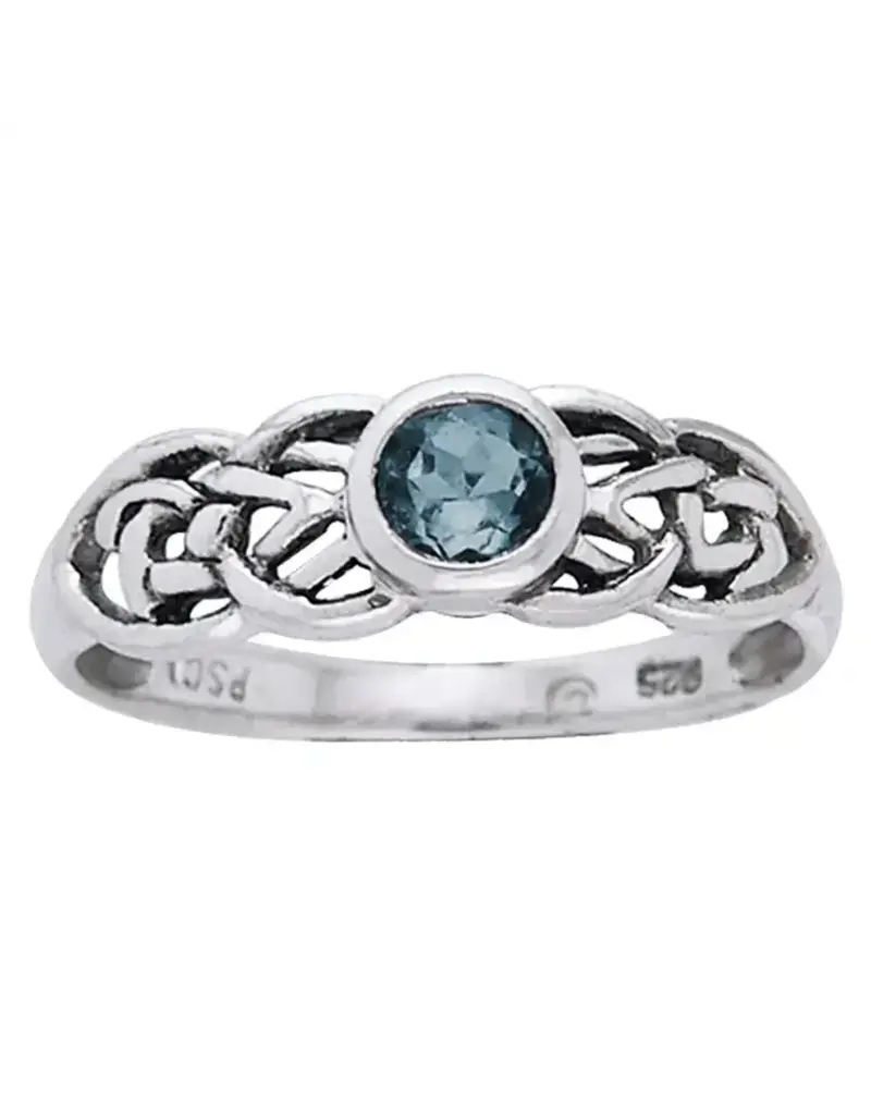 Celtic Knot Ring Sterling Silver - Aquamarine - Size 12