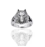 Ring Size 15 - Sterling Silver Wolf Head