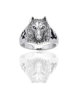 Sterling Silver Wolf Head Ring - Size 15
