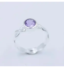 Round Amethyst 925 Sterling Silver Ring Sz 7