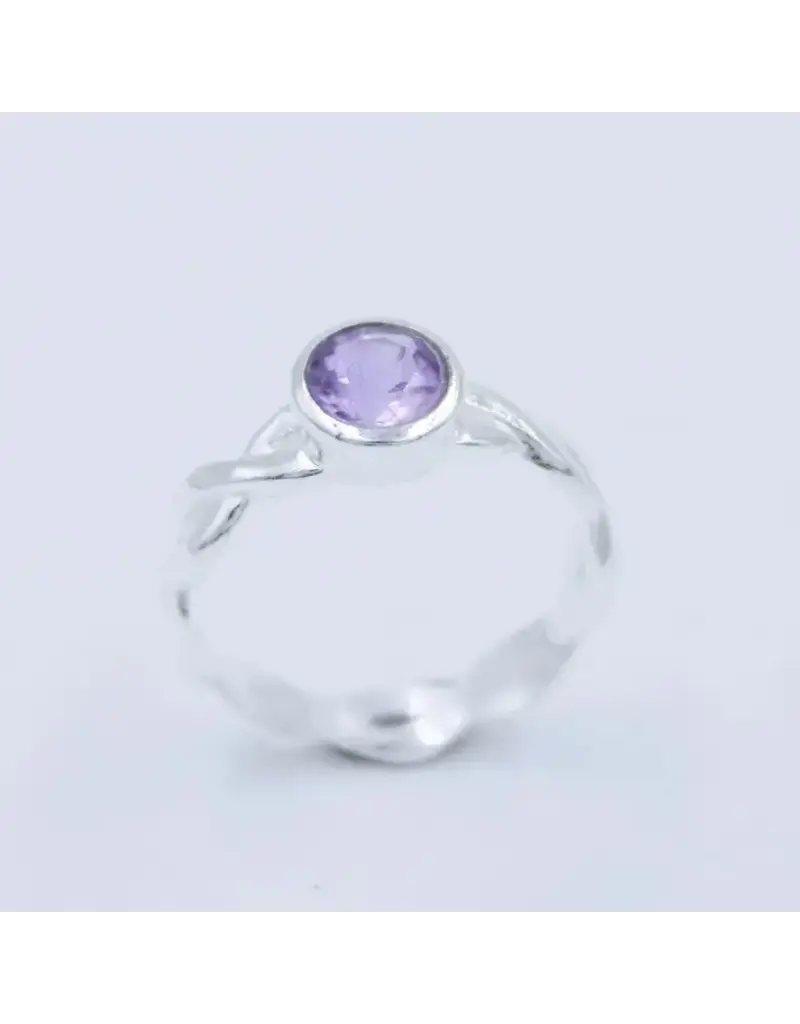 Round Amethyst 925 Sterling Silver Ring Sz 7