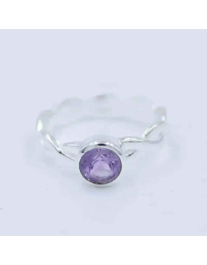 Round Amethyst 925 Sterling Silver Ring Sz 7