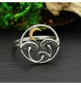 Sterling Silver Mushroom Ring with Bronze Moon Sz 12