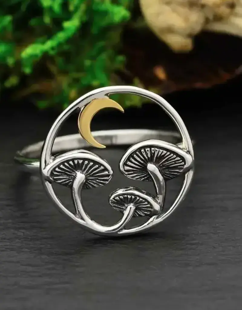 Sterling Silver Mushroom Ring with Bronze Moon Sz 12