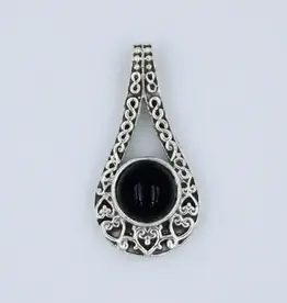 Black Onyx Sterling Silver Ornate Pendant