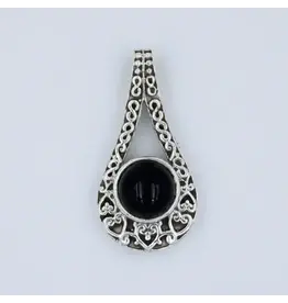 Black Onyx Sterling Silver Ornate Pendant