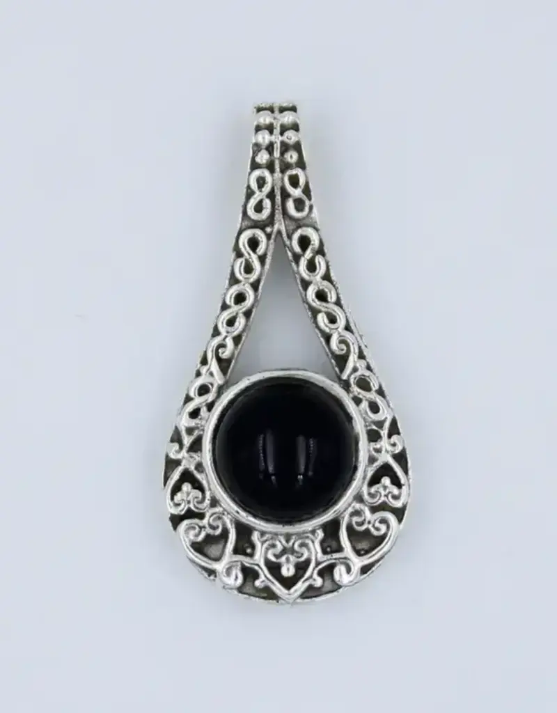 Black Onyx Sterling Silver Ornate Pendant