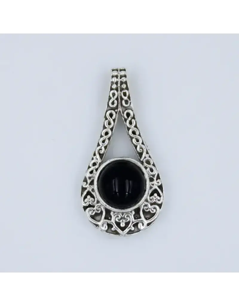 Black Onyx Sterling Silver Ornate Pendant