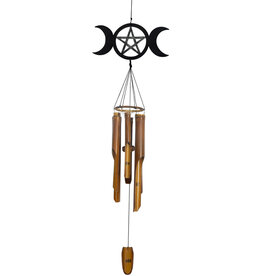 Bamboo Windchime - Triple Moon w/ Pentacle