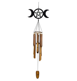 Bamboo Windchime - Triple Moon w/ Pentacle