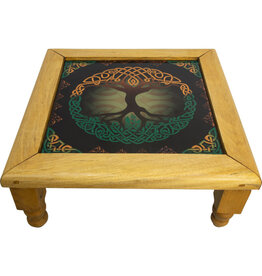 Glass Top Wood Altar Table - Tree of Life 11.5"