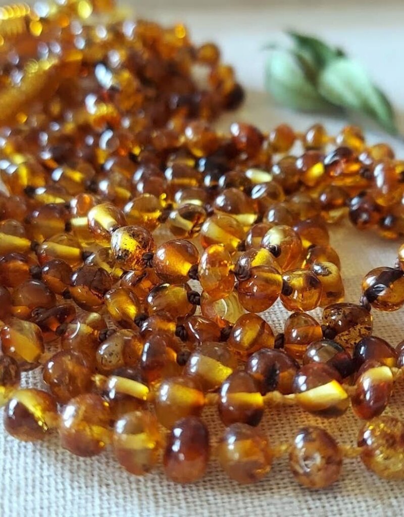 Genuine Baltic Fancy Honey Amber Teething Necklace with COA