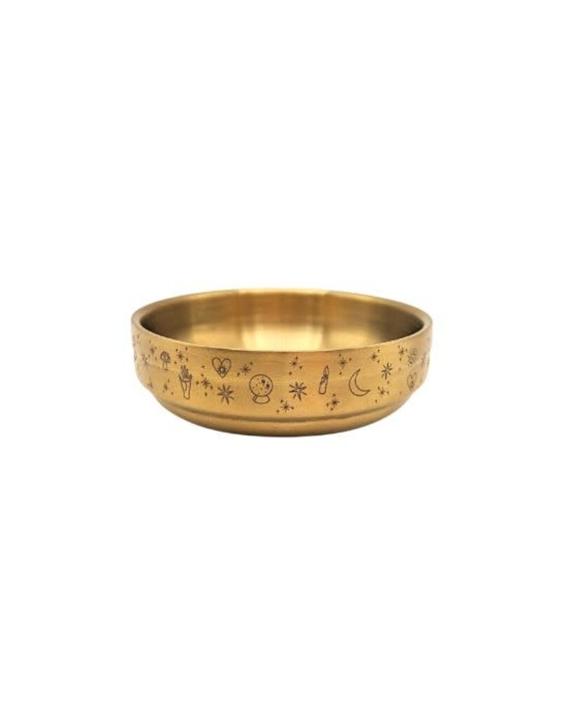 Brass Altar Bowl Celestial Moon Symbols