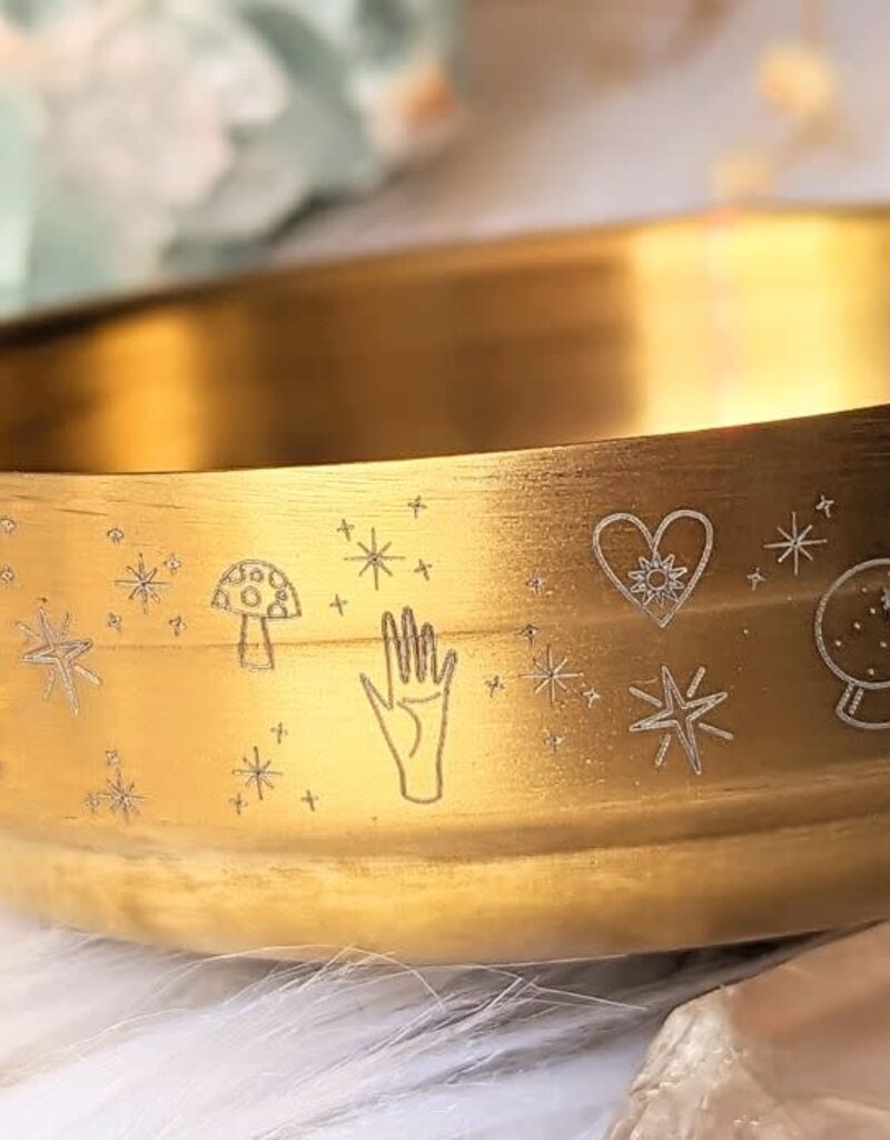 Brass Altar Bowl Celestial Moon Symbols