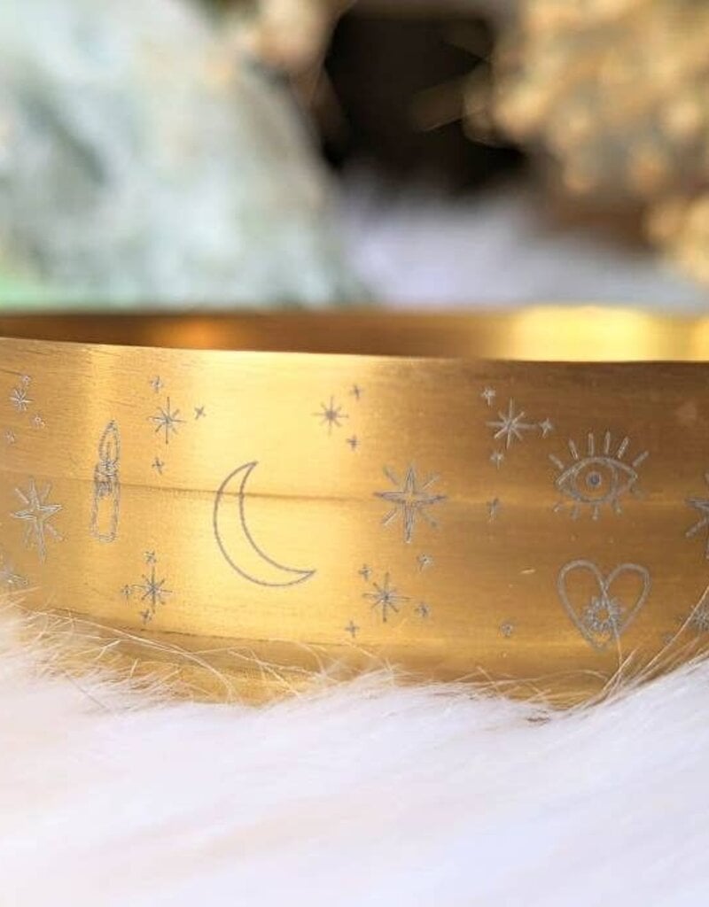Brass Altar Bowl Celestial Moon Symbols