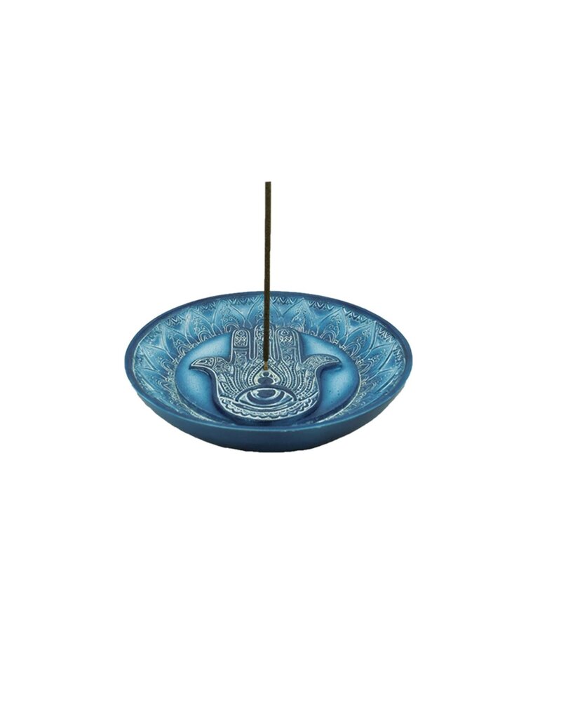 Hamsa Hand Blue Round Incense Stick Burner