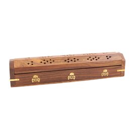 Skull and Bones Hand Carved Incense Wooden Coffin Box