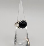 Ring Size 5.75 Sterling Silver - Gold Black Obsidian