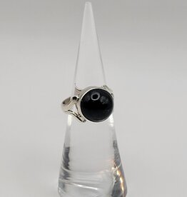 Ring Size 5.75 Sterling Silver - Gold Black Obsidian