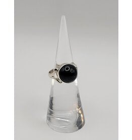 Ring Size 5.75 Sterling Silver - Gold Black Obsidian