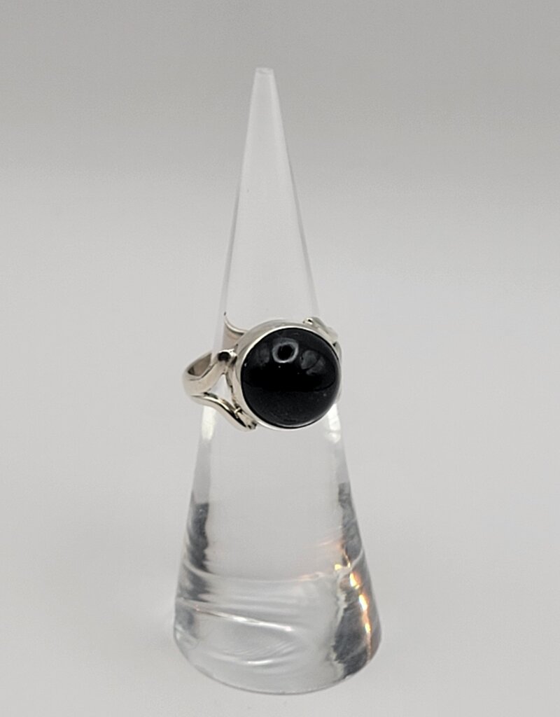Ring Size 5.75 Sterling Silver - Gold Black Obsidian