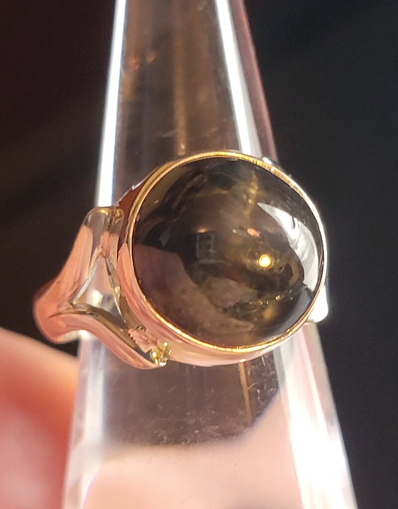 Ring Size 5.75 Sterling Silver - Gold Black Obsidian