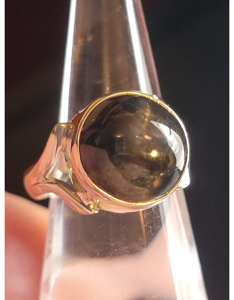 Ring Size 5.75 Sterling Silver - Gold Black Obsidian