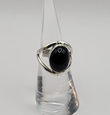 Ring Size 6.5 - Sterling Silver - Gold Black Obsidian
