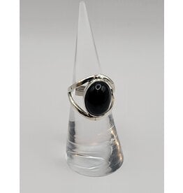 Ring Size 6.5 - Sterling Silver - Gold Black Obsidian