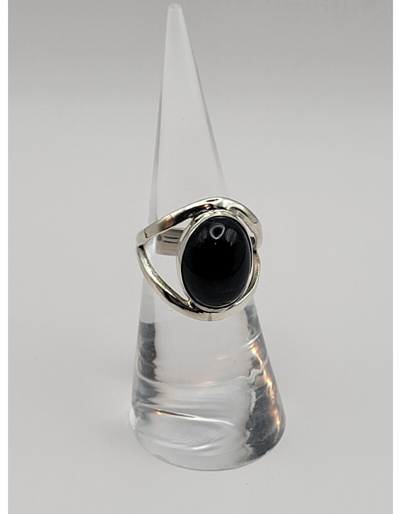 Ring Size 6.5 - Sterling Silver Gold Black Obsidian