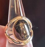 Ring Size 6.5 - Sterling Silver - Gold Black Obsidian