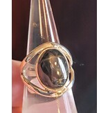 Ring Size 6.5 - Sterling Silver Gold Black Obsidian