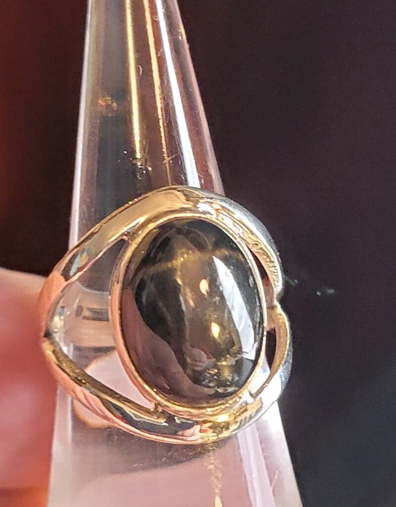 Ring Size 6.5 - Sterling Silver - Gold Black Obsidian