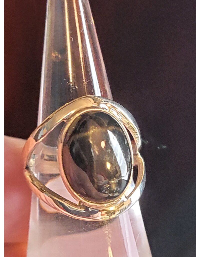 Ring Size 6.5 - Sterling Silver Gold Black Obsidian