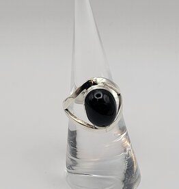 Ring Size 6.25 - Sterling Silver - Gold Black Obsidian
