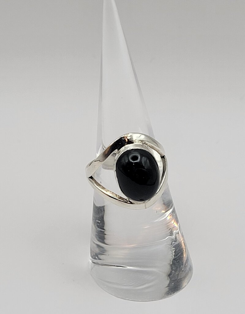 Ring Size 6.25 - Sterling Silver - Gold Black Obsidian