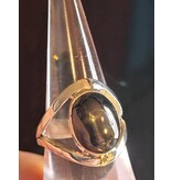 Ring Size 6.25 - Sterling Silver Gold Black Obsidian