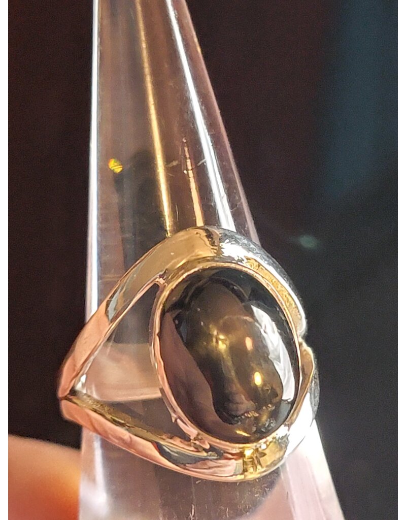 Ring Size 6.25 - Sterling Silver Gold Black Obsidian