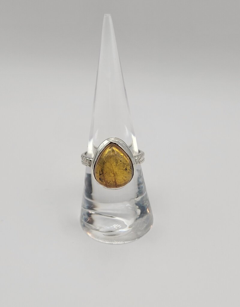 Ring Size 7.5 - Sterling Silver - Honey Amber