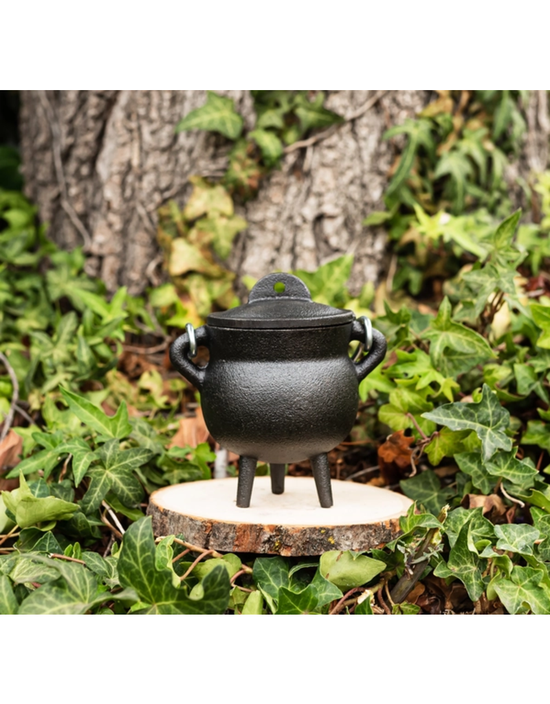 Plain Mini Cast Iron Cauldron 3.5" with Lid