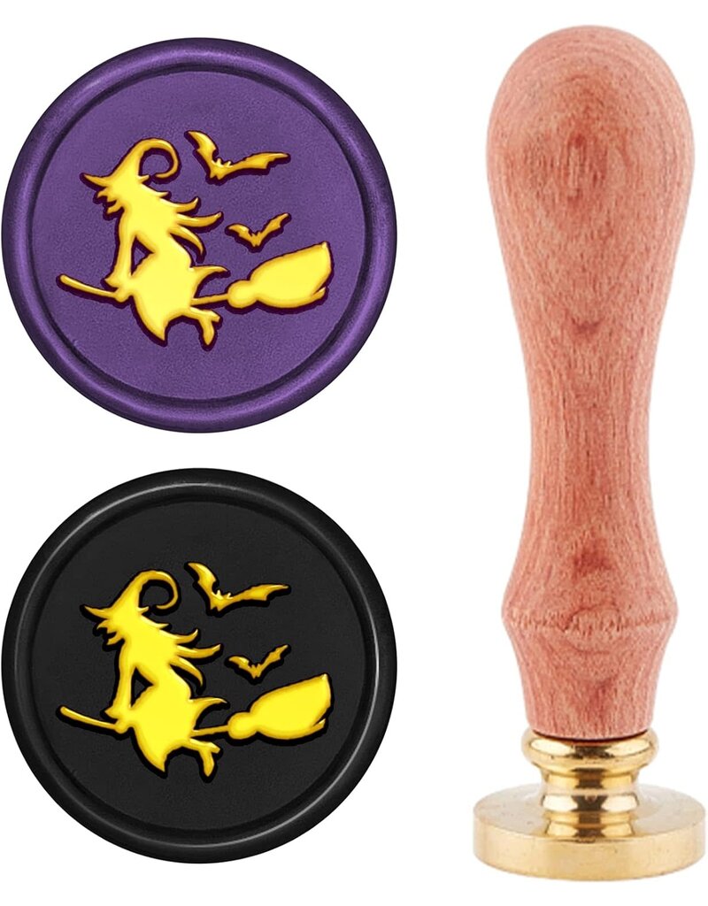 3D Wax Seal Stamp - Witch on Broom Bats