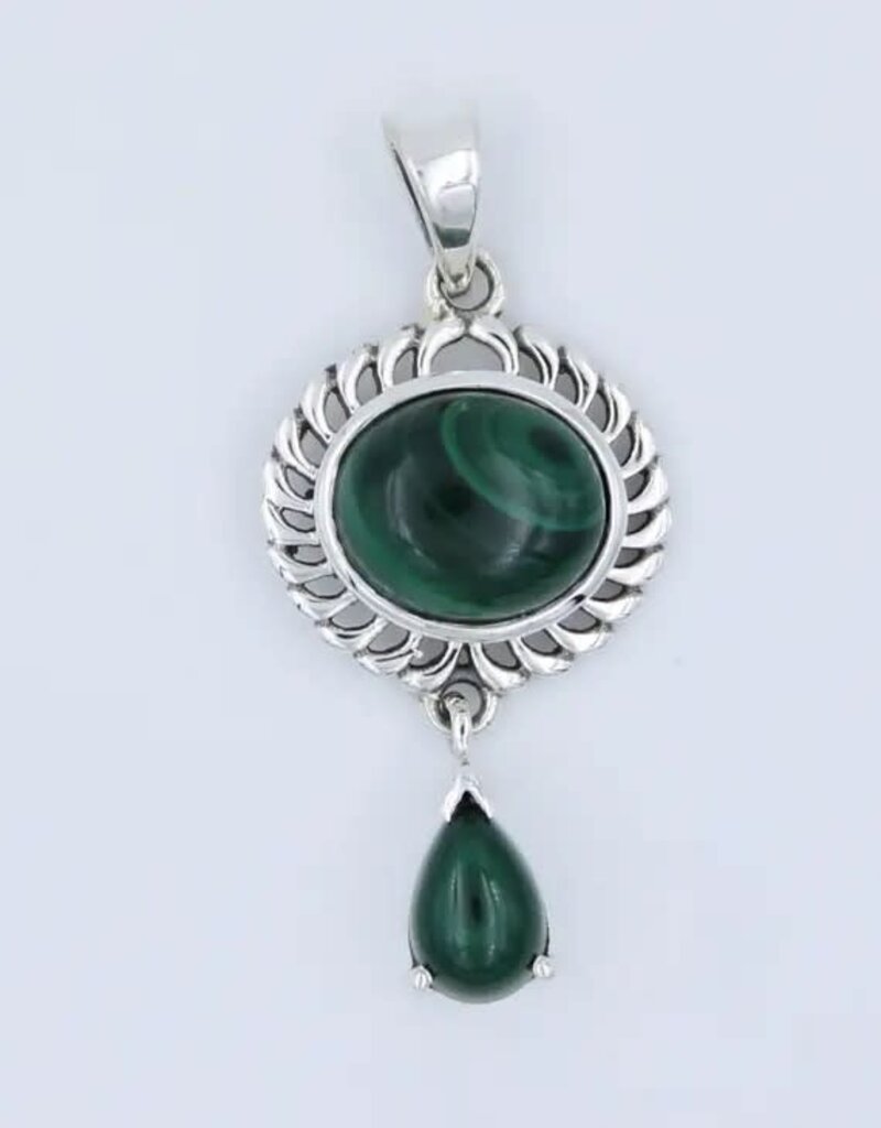 Malachite Double Gemstone 925 SS Pendant